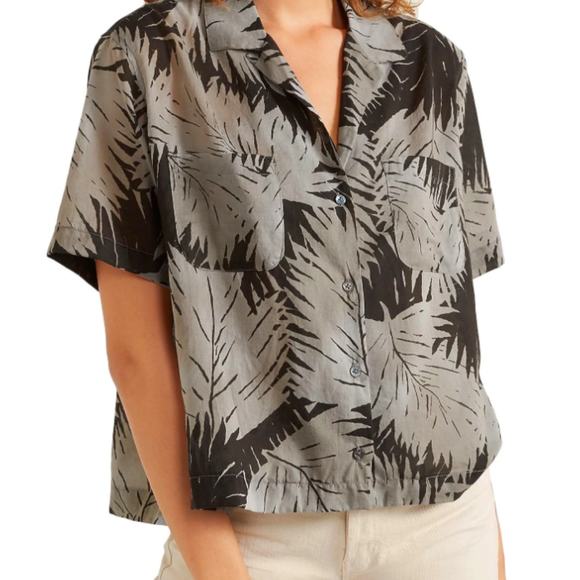 James Perse Gray Black Palm Print Cotton Button Down Shirt Small - Picture 1 of 7